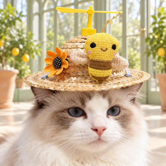 Pawlorette Propeller Bee Pet Straw Hat