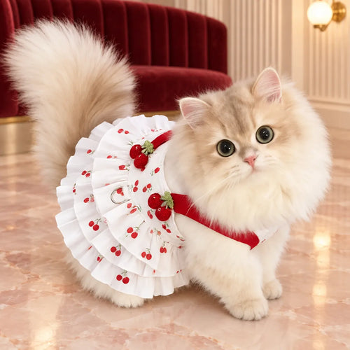 Pawlorette Cherry Ruffle Summer Pet Dress