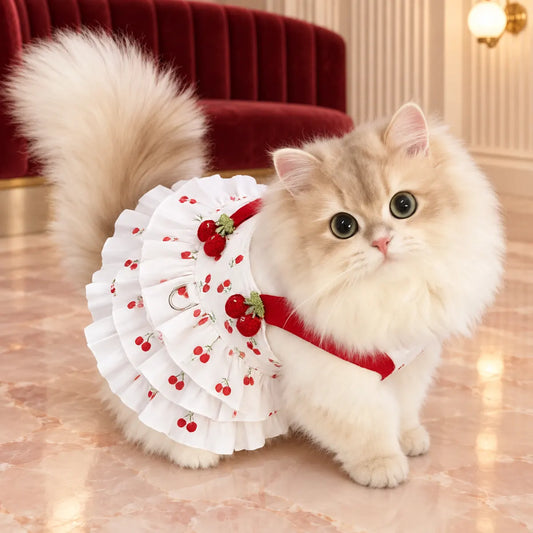 Pawlorette Cherry Ruffle Summer Pet Dress