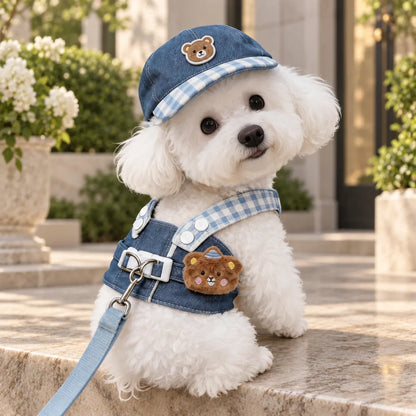 Pawlorette Denim Dog Harness Leash Set
