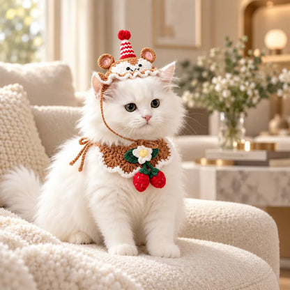 Pawlorette Handmade Crochet Pet Hat Bib Set