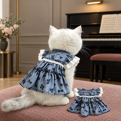 Pawlorette Ruffle Sleeve Denim Cat Dress