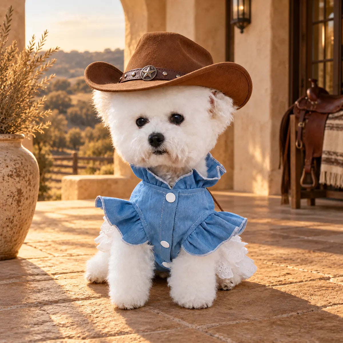 Pawlorette Western Denim Cowgirl Pet Dress