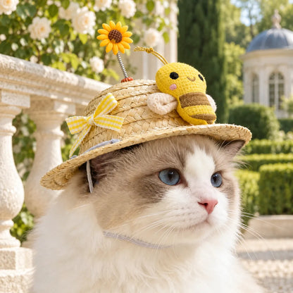 Pawlorette Propeller Bee Pet Straw Hat