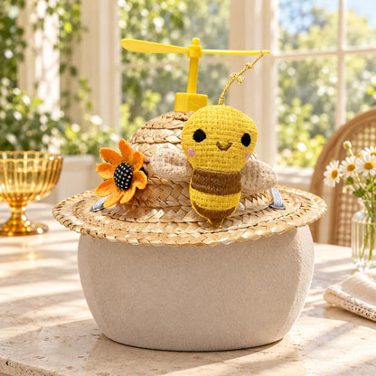 Pawlorette Propeller Bee Pet Straw Hat