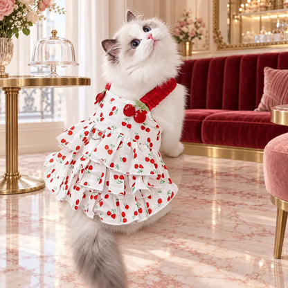 Pawlorette Cherry Ruffle Summer Pet Dress