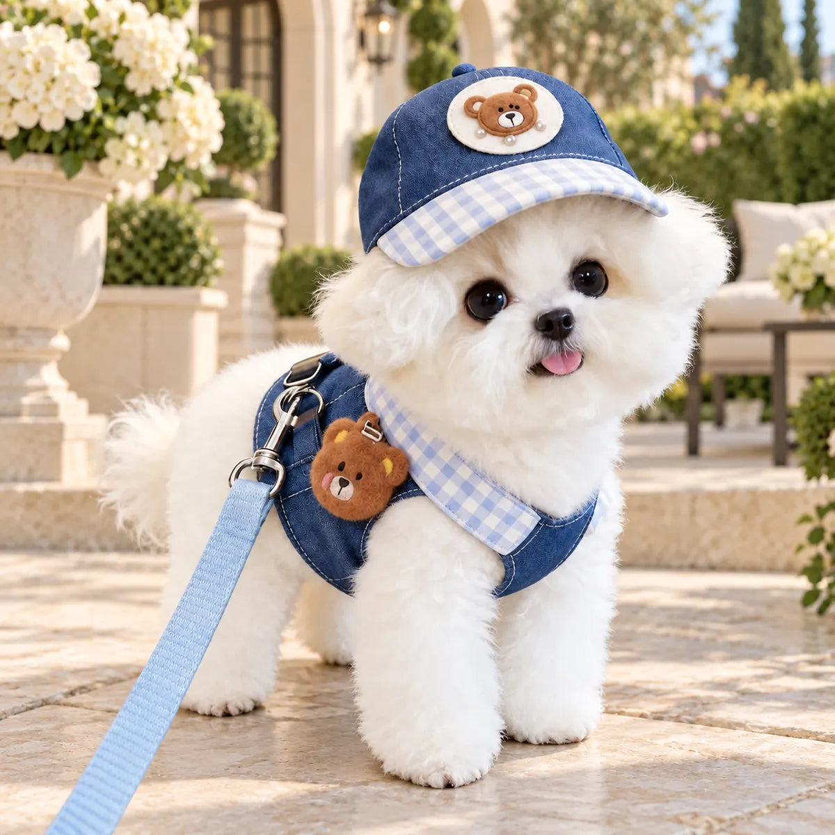 Pawlorette Denim Dog Harness Leash Set
