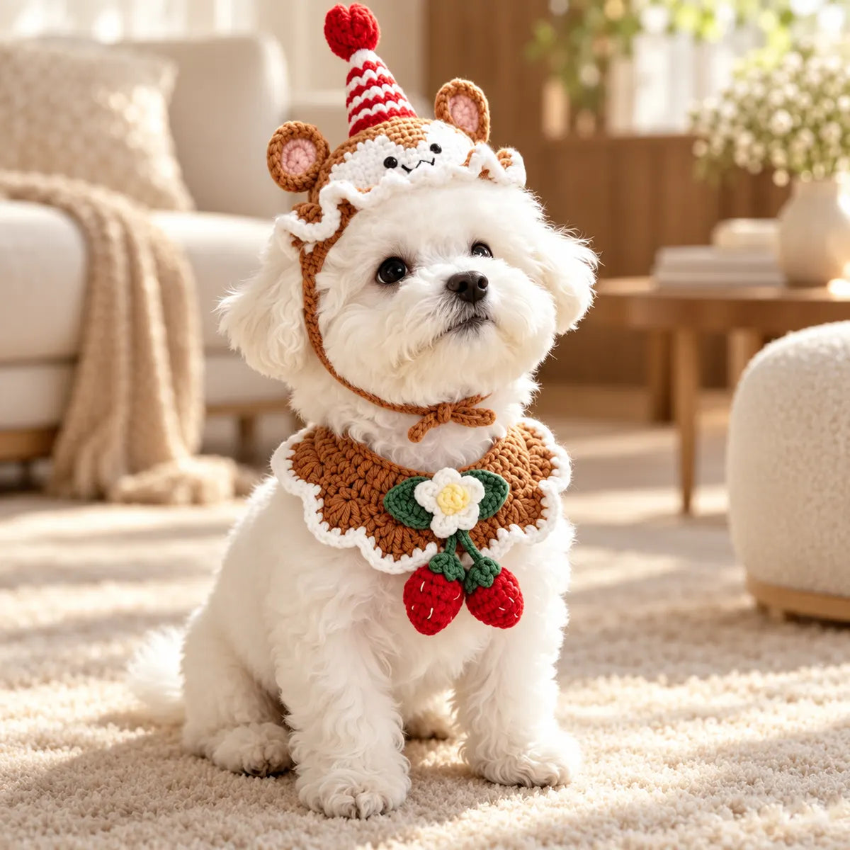 Pawlorette Handmade Crochet Pet Hat Bib Set