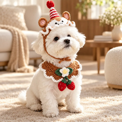 Pawlorette Handmade Crochet Pet Hat Bib Set