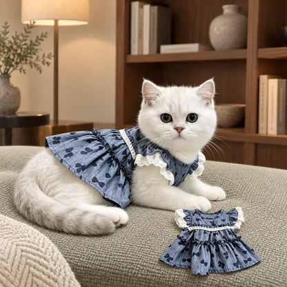 Pawlorette Ruffle Sleeve Denim Cat Dress