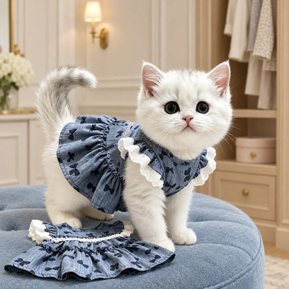 Pawlorette Ruffle Sleeve Denim Cat Dress